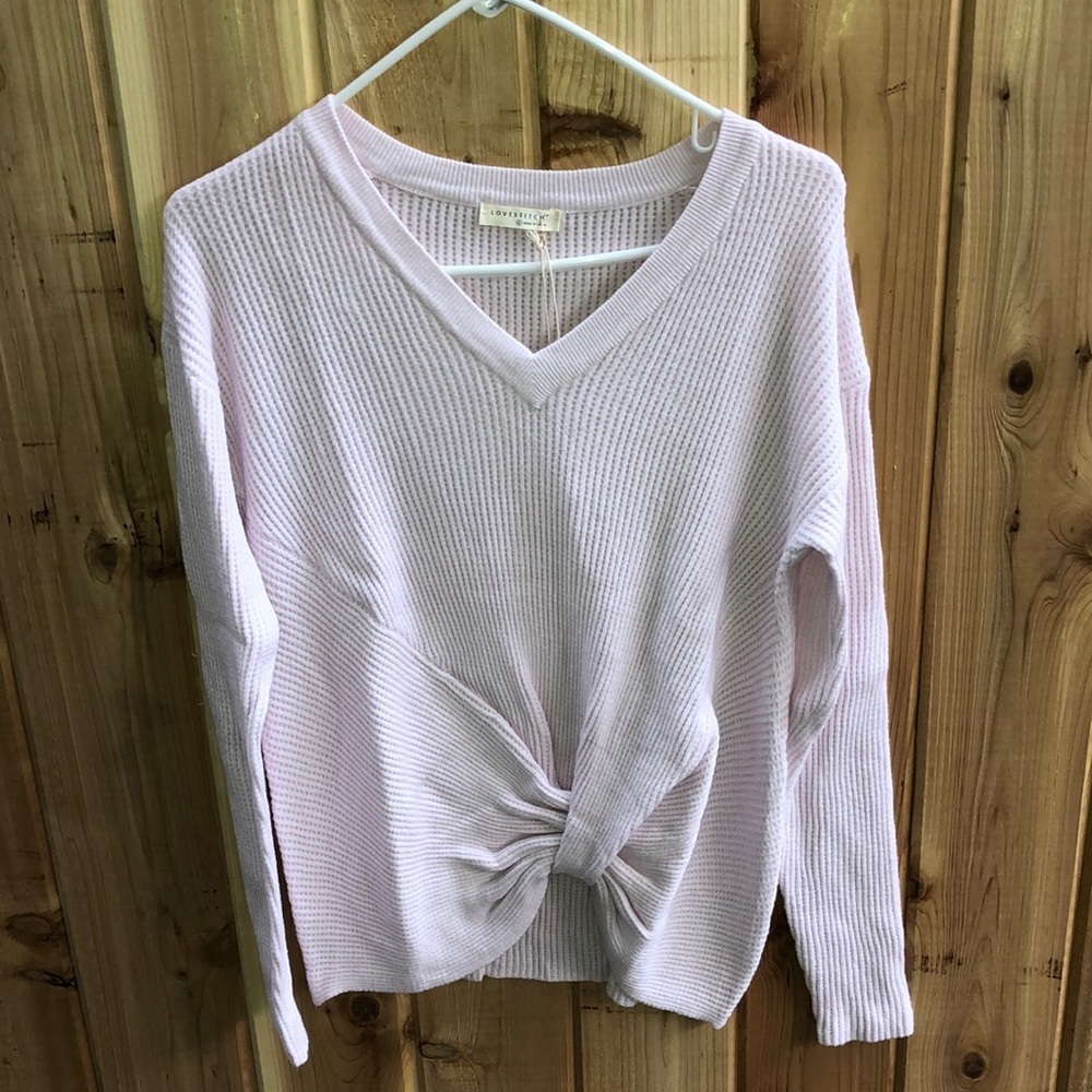 LOVESTITCH Waffle knot v neck top small lila pink